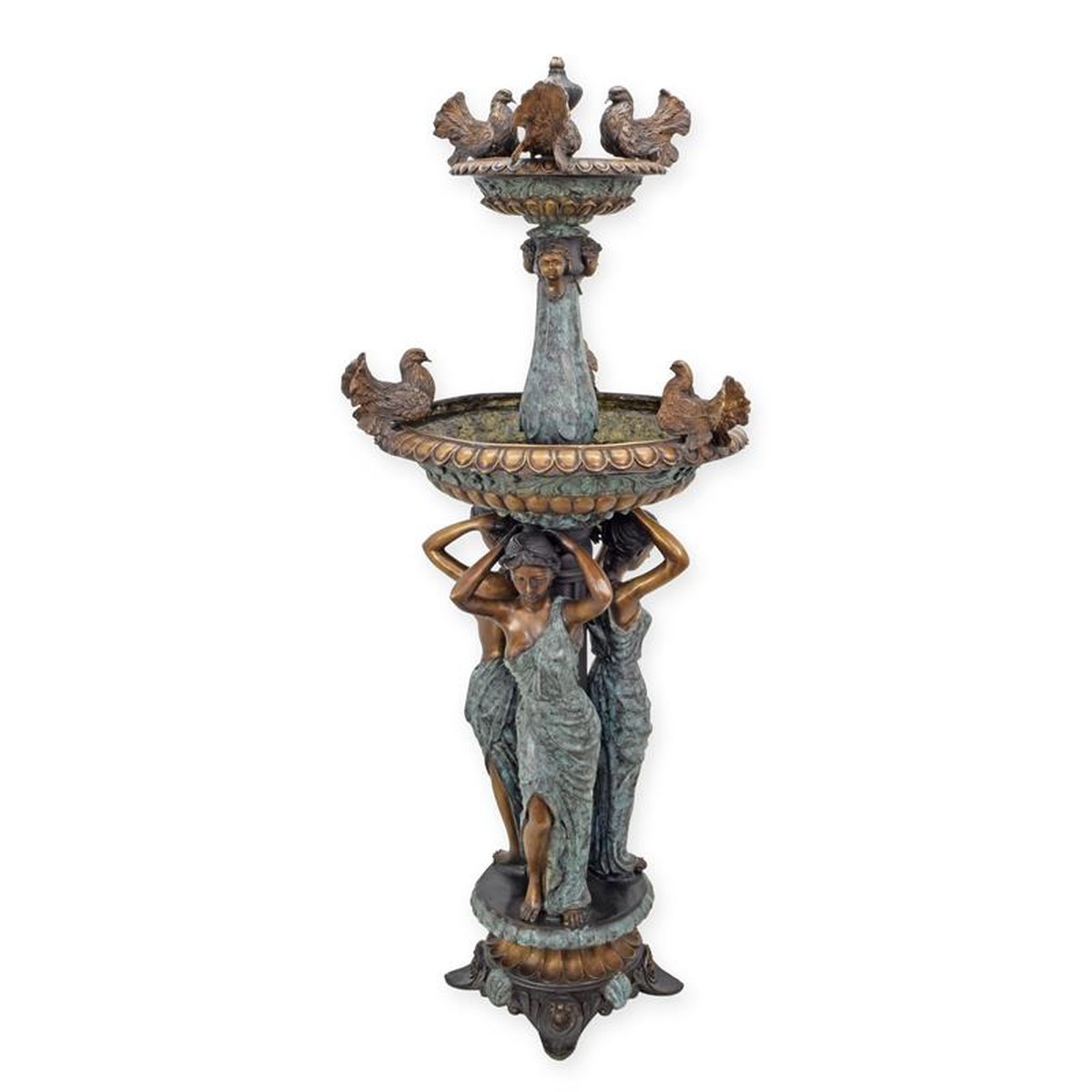 A TWO TIER BRONZE FOUNTAIN
