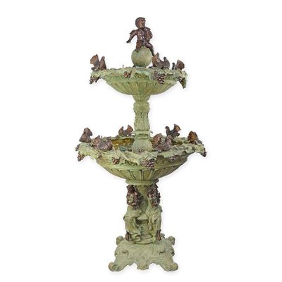A TWO TIER BRONZE FOUNTAIN