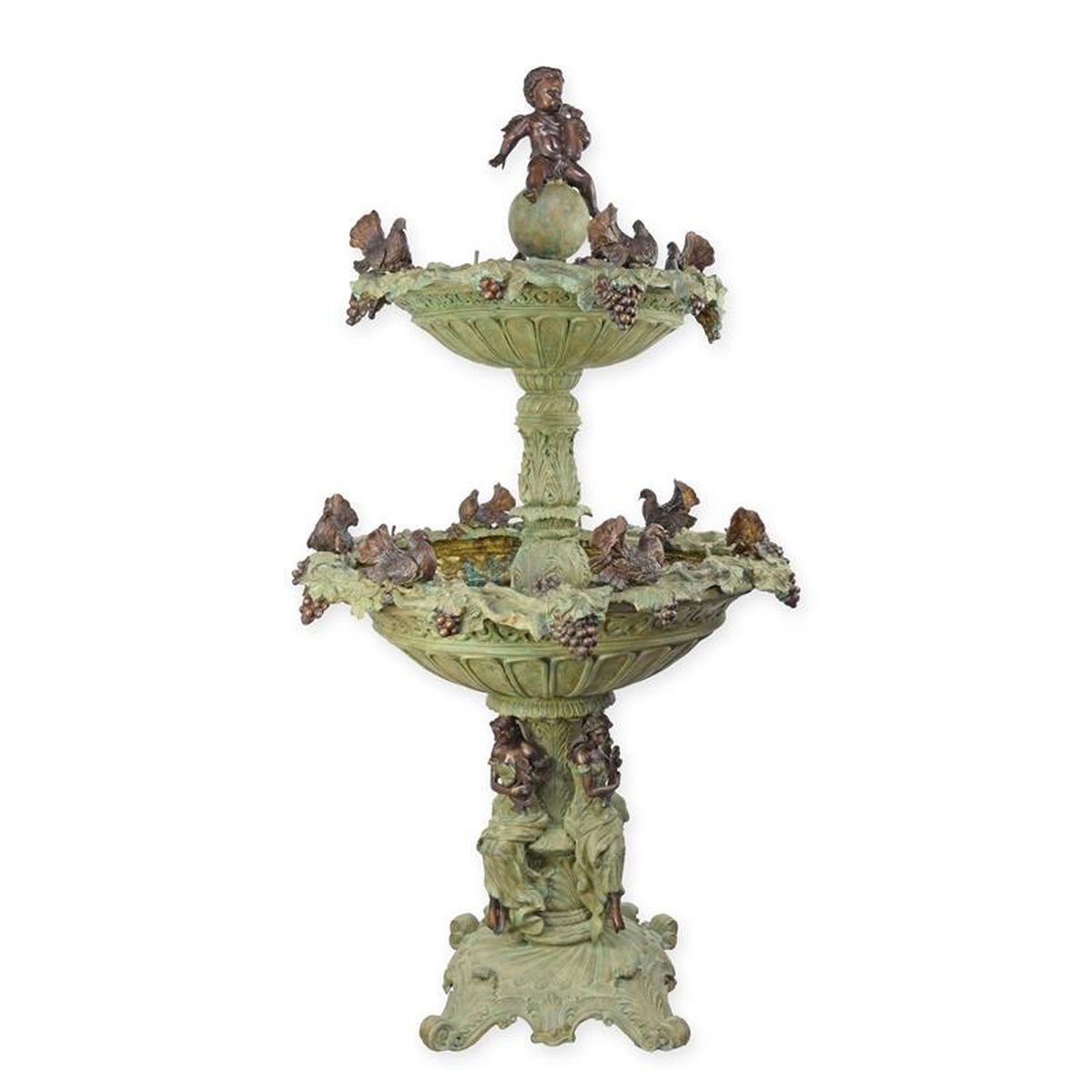 A TWO TIER BRONZE FOUNTAIN