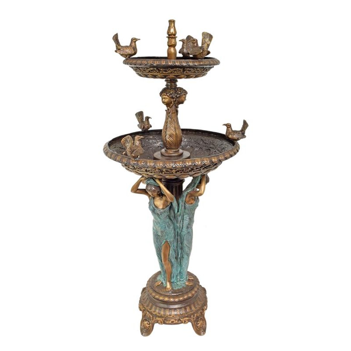 A TWO TIER BRONZE FOUNTAIN