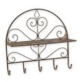 A WALL MOUNT FOLDABLE IRON SHELF WITH HOOKS - BROWN