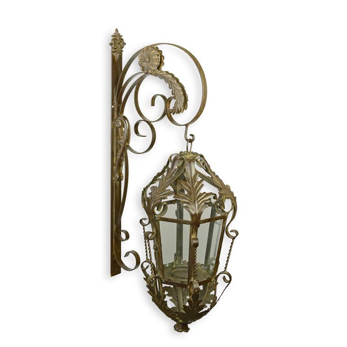 A WALL MOUNT IRON LANTERN - BROWN