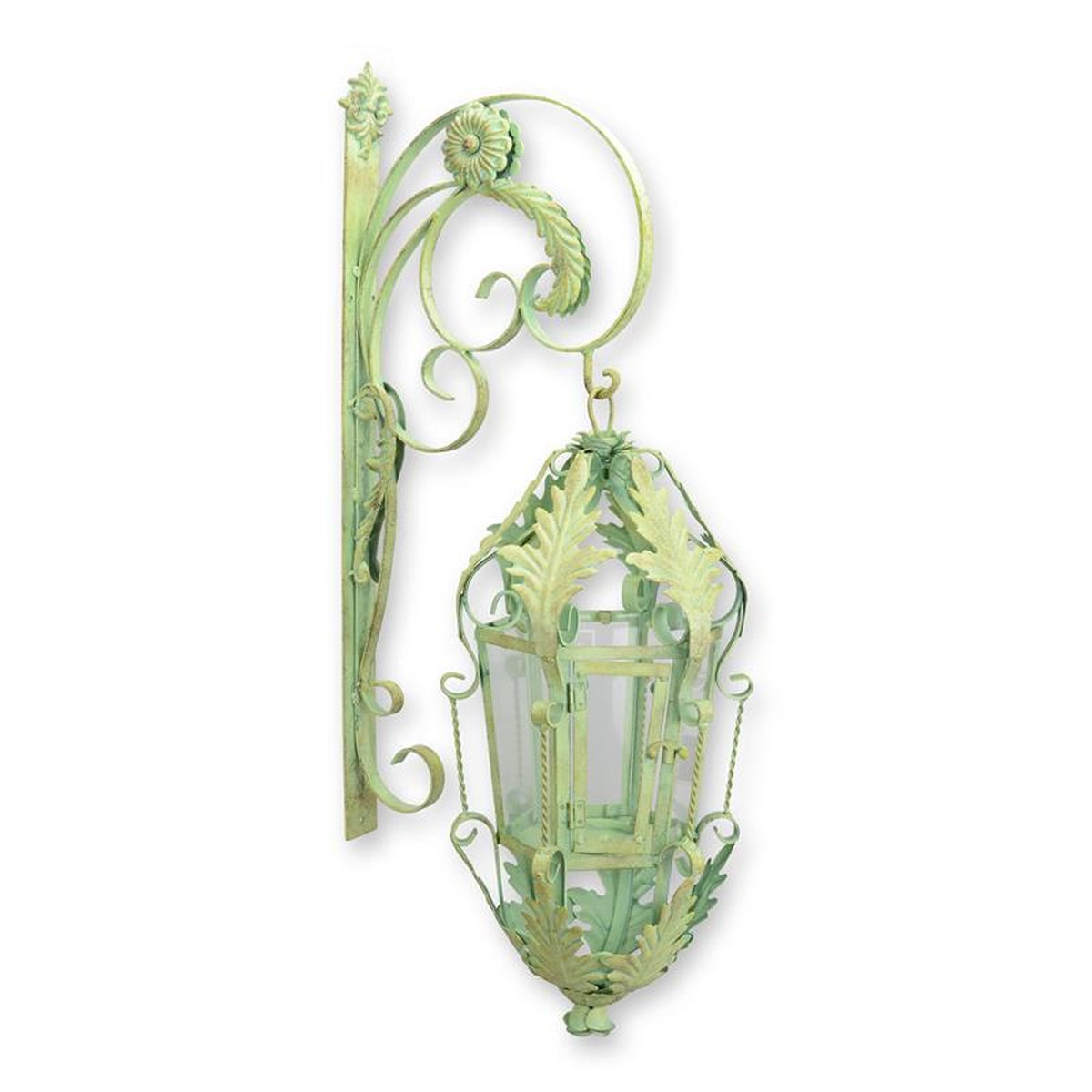 A WALL MOUNT IRON LANTERN - GREEN