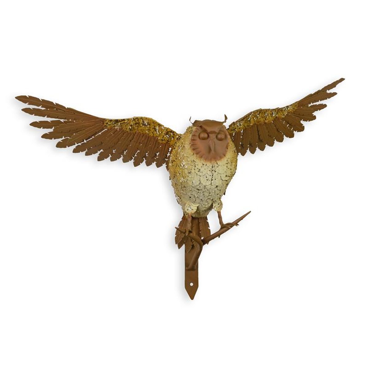 A WALL MOUNT IRON OWL ON BRANCH