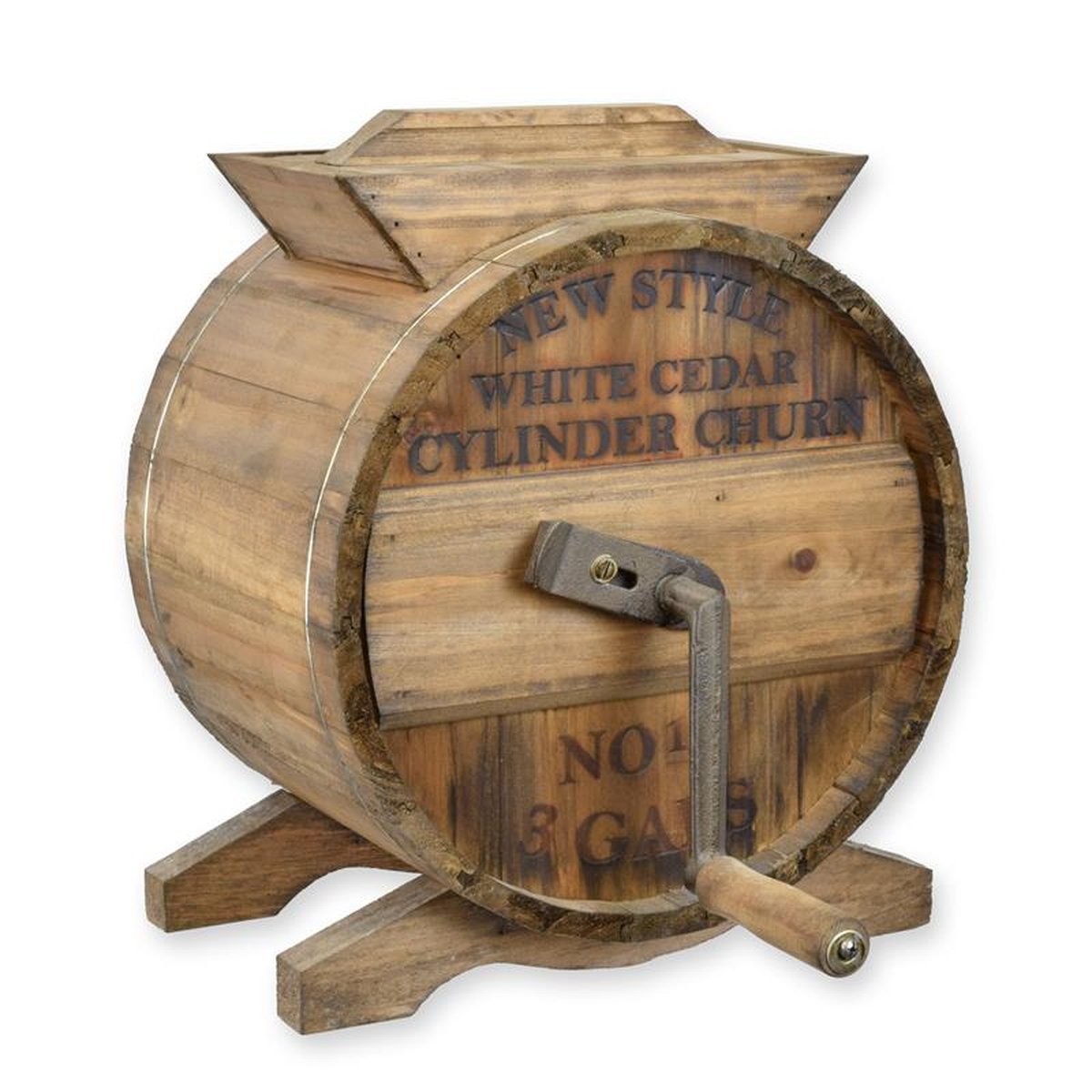 A WHITE CEDAR CYLINDER CHURN