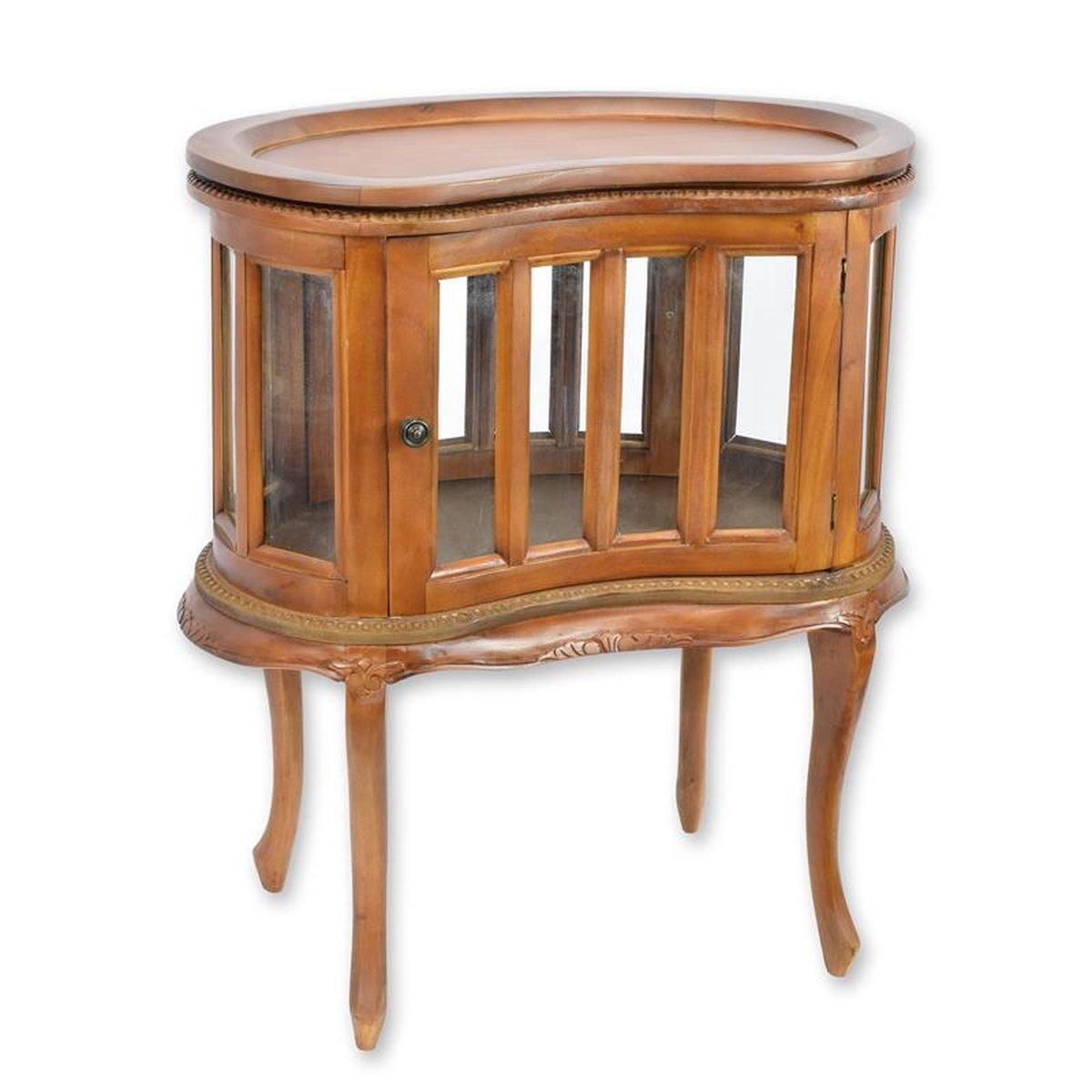 A WOODEN DUMBWAITER TEA TABLE - KIDNEY SHAPED