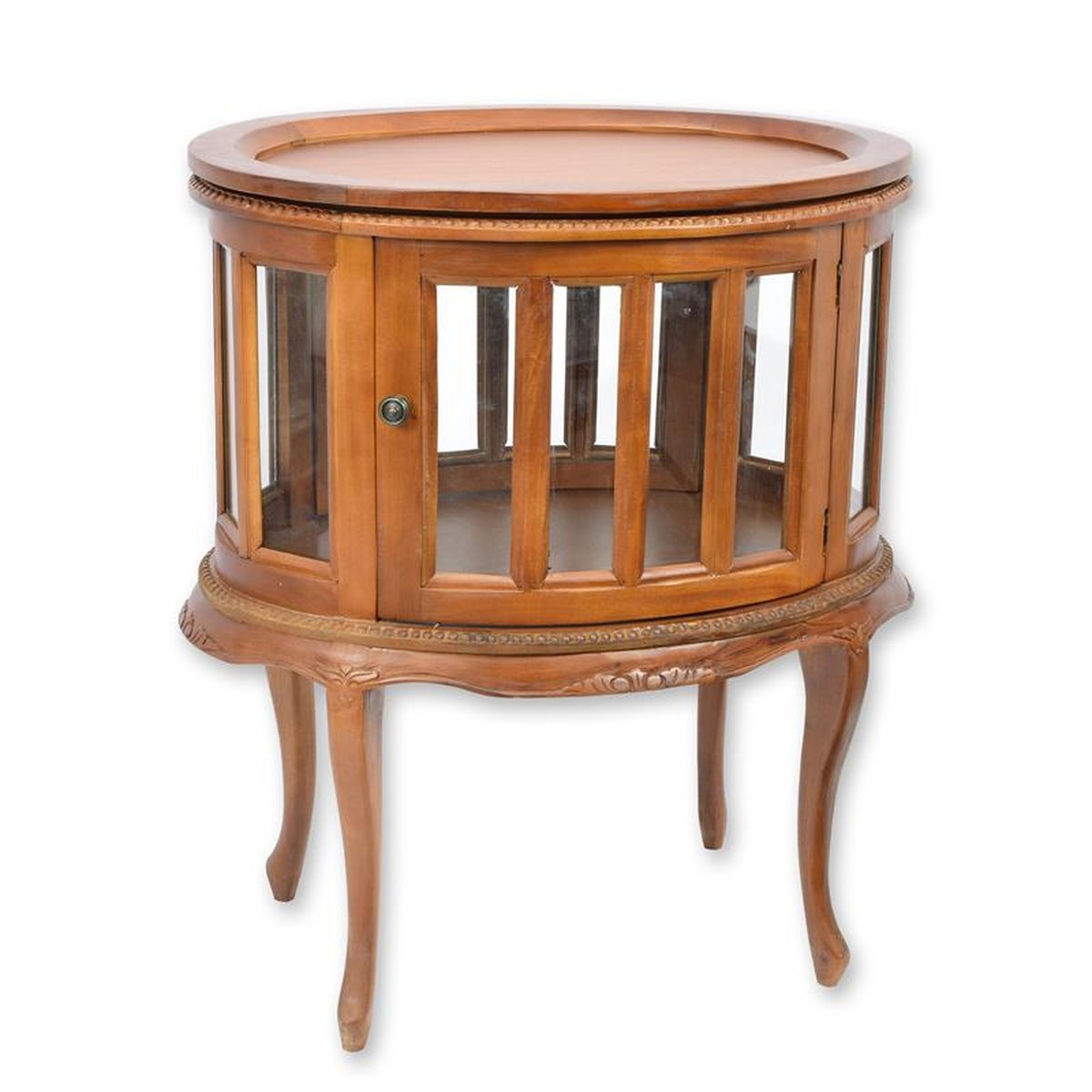 A WOODEN DUMBWAITER TEA TABLE - OVAL