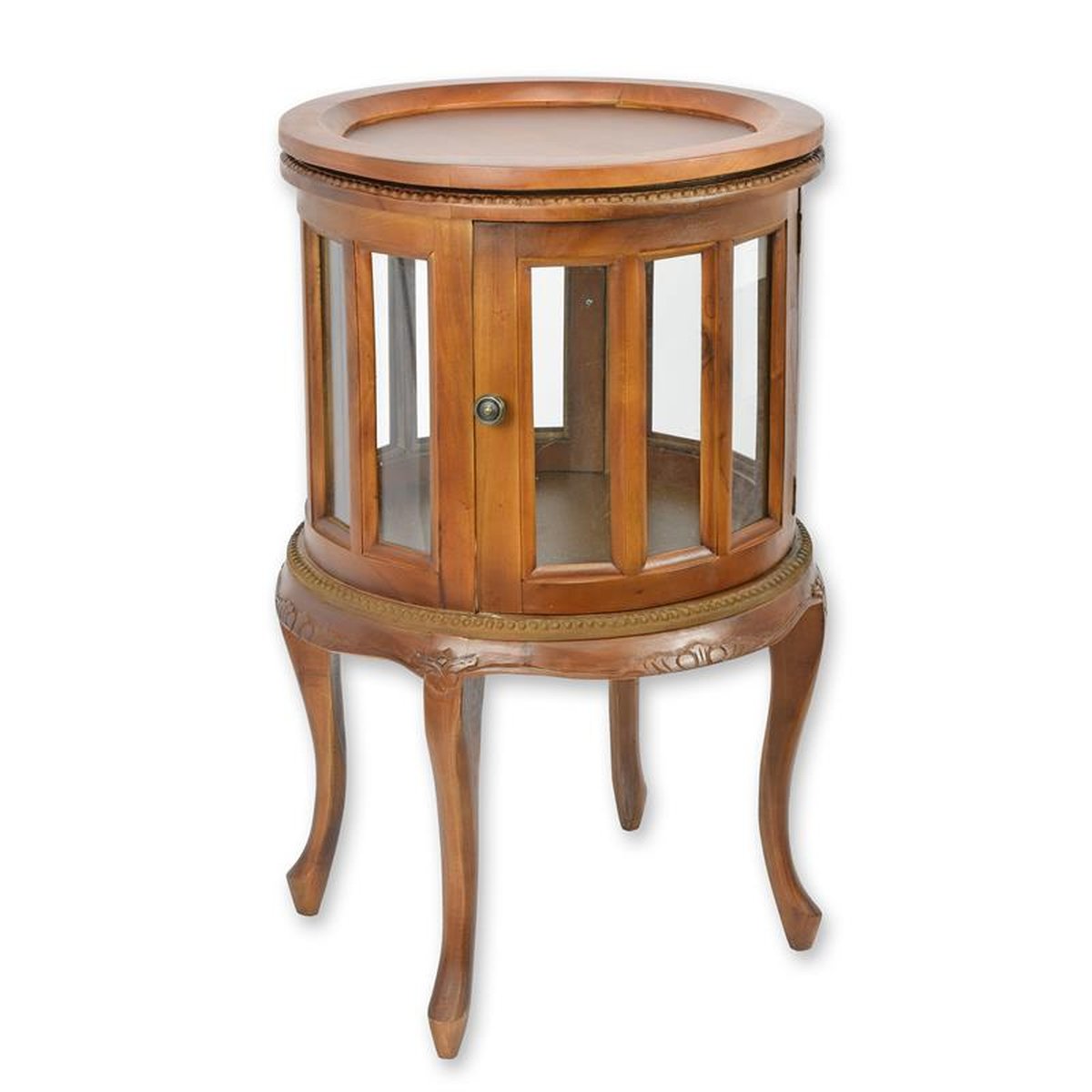 A WOODEN DUMBWAITER TEA TABLE - ROUND
