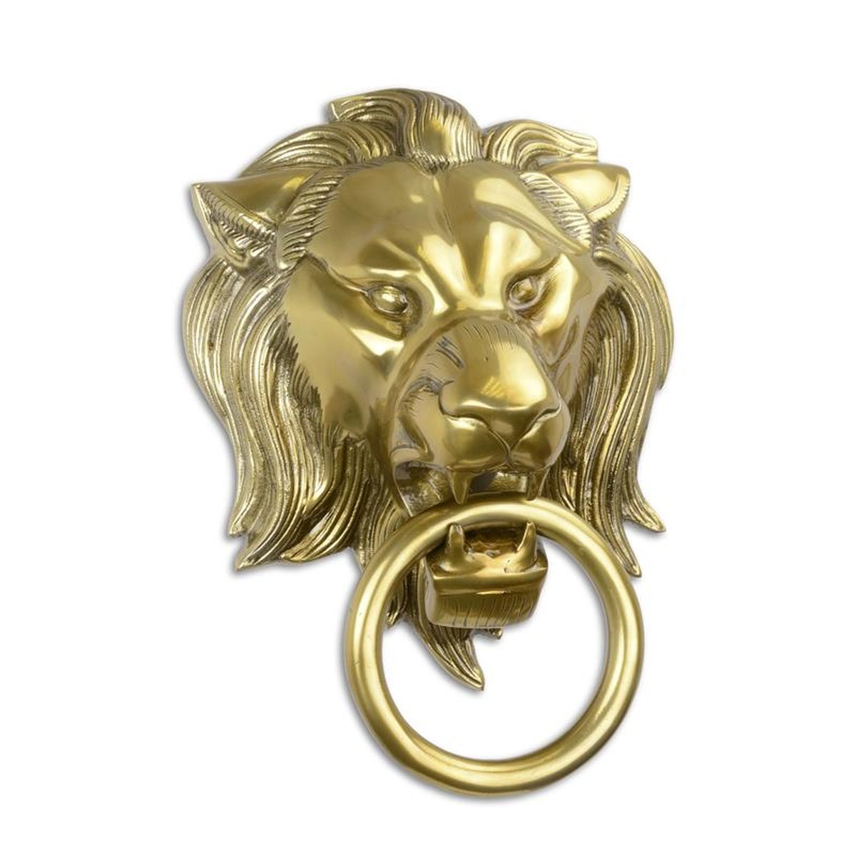 AN ALUMINIUM LION HEAD DOOR KNOCKER