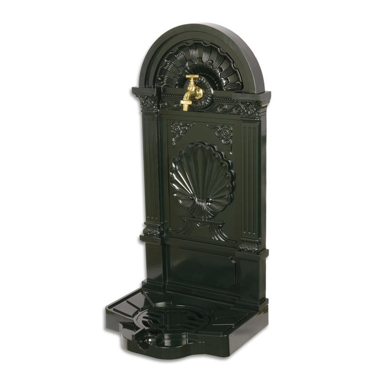 AN ALUMINIUM STANDING WALL FOUNTAIN