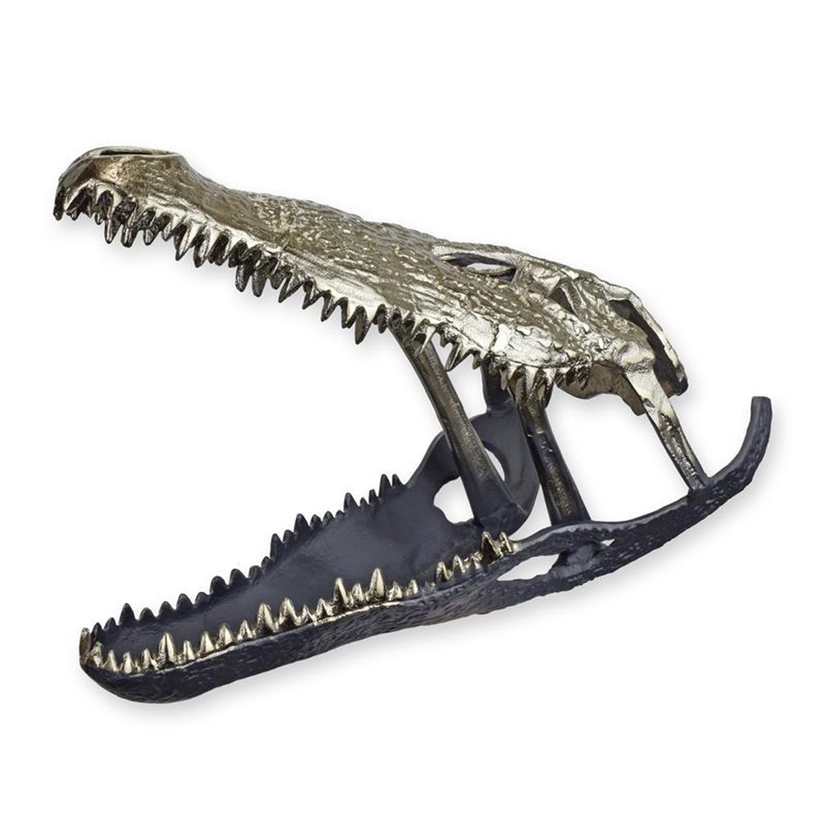 AN ALUMINUM CROCODILE SKULL
