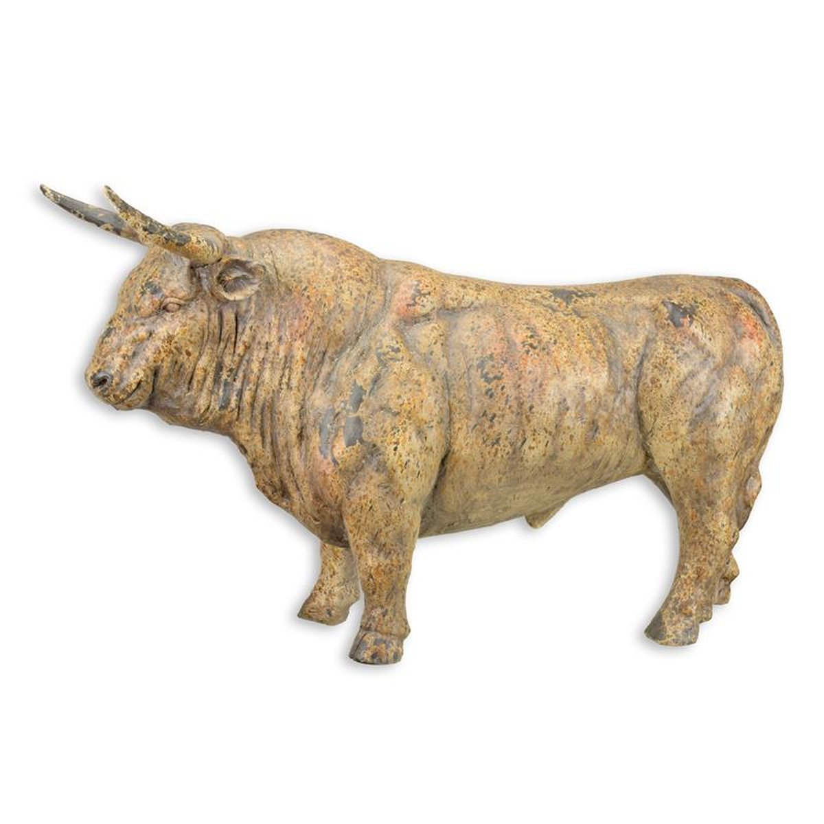 AN ANTIQUE STYLE MGO SCULPTURE OF A BULL