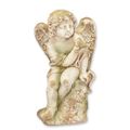 AN ANTIQUE STYLE MGO SCULPTURE OF A PUTTO HOLDING A BIRD