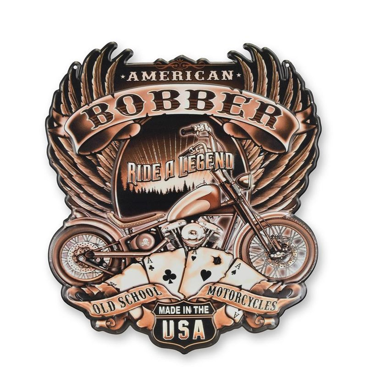 AN EMBOSSED TIN PLATE - AMERICAN BOBBER