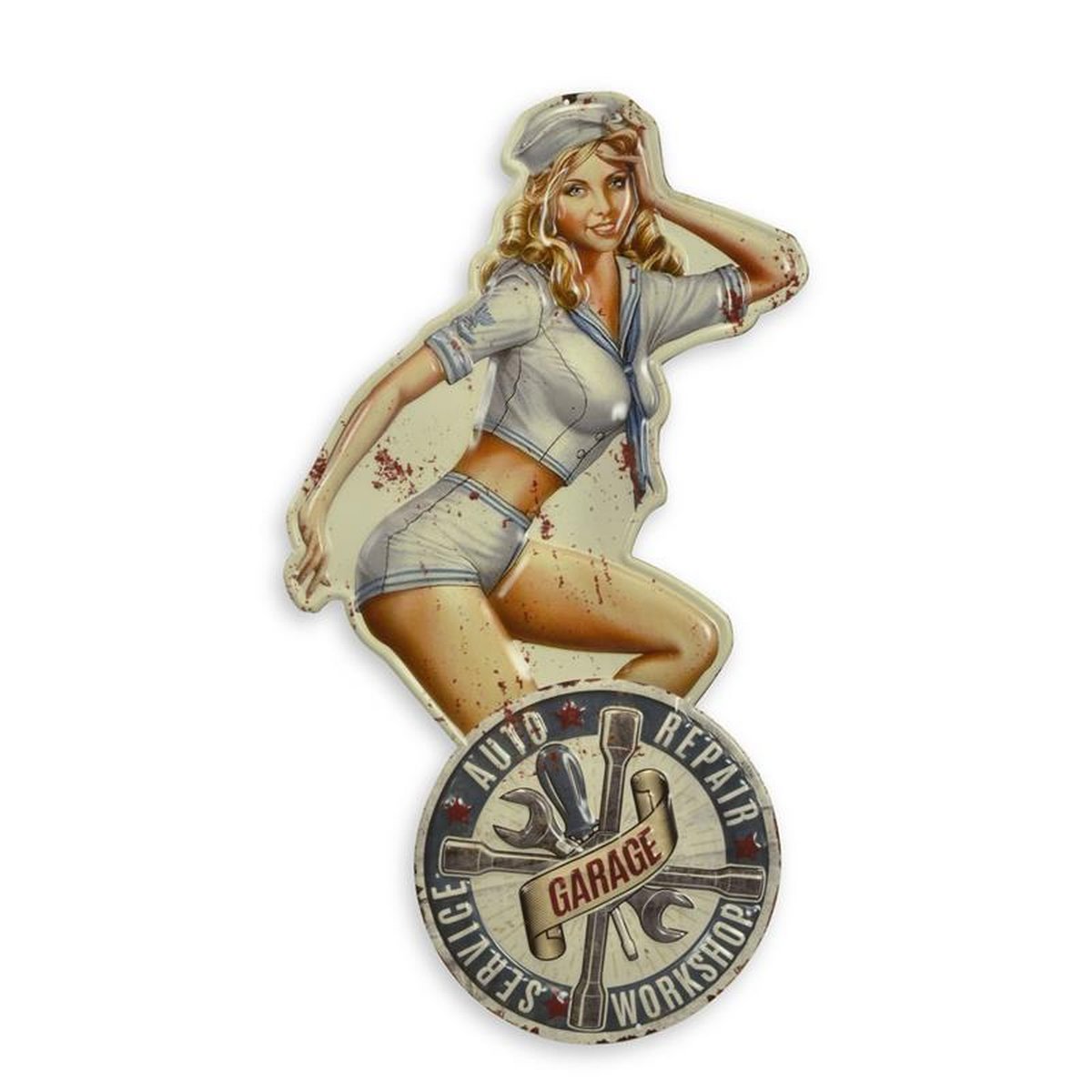 AN EMBOSSED TIN PLATE - AUTO REPAIR GARAGE