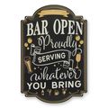 AN EMBOSSED TIN PLATE - BAR OPEN