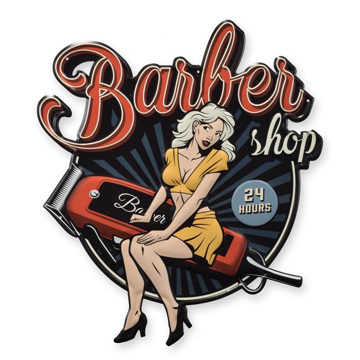 AN EMBOSSED TIN PLATE - BARBER SHOP