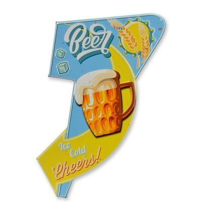 AN EMBOSSED TIN PLATE - BEER