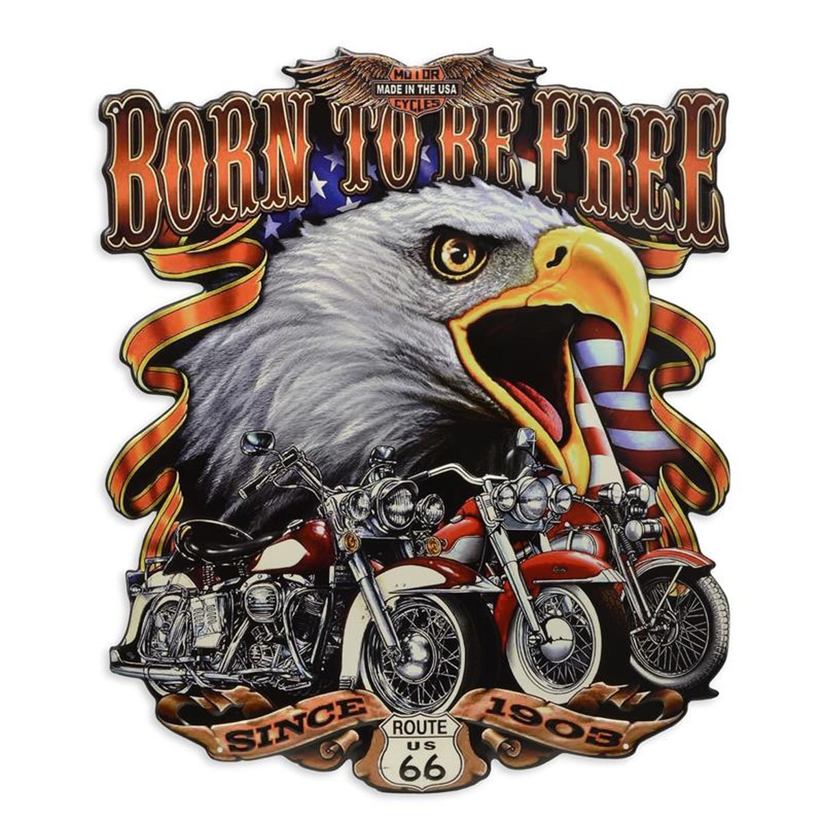 AN EMBOSSED TIN PLATE - BORN TO BE FREE