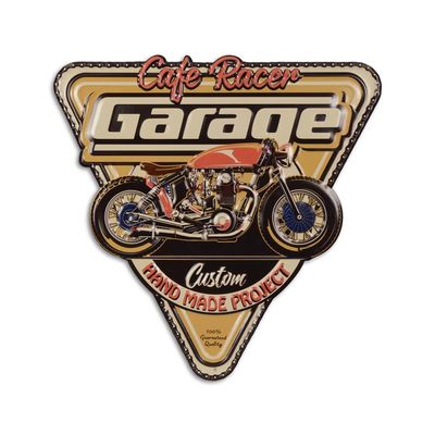 AN EMBOSSED TIN PLATE - CAFE RACER