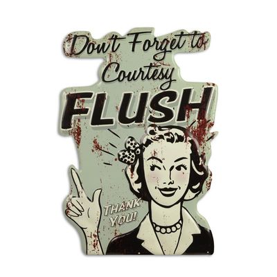 AN EMBOSSED TIN PLATE - COURTESY FLUSH