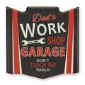 AN EMBOSSED TIN PLATE - DAD'S WORK SHOP