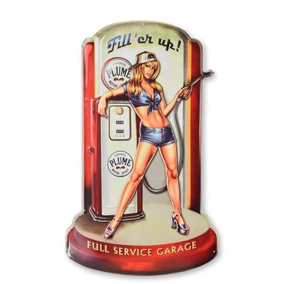 AN EMBOSSED TIN PLATE - FILL 'ER UP!