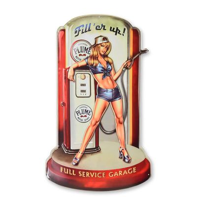 AN EMBOSSED TIN PLATE - FILL 'ER UP!