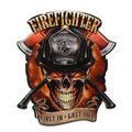 AN EMBOSSED TIN PLATE - FIRE FIGHTER