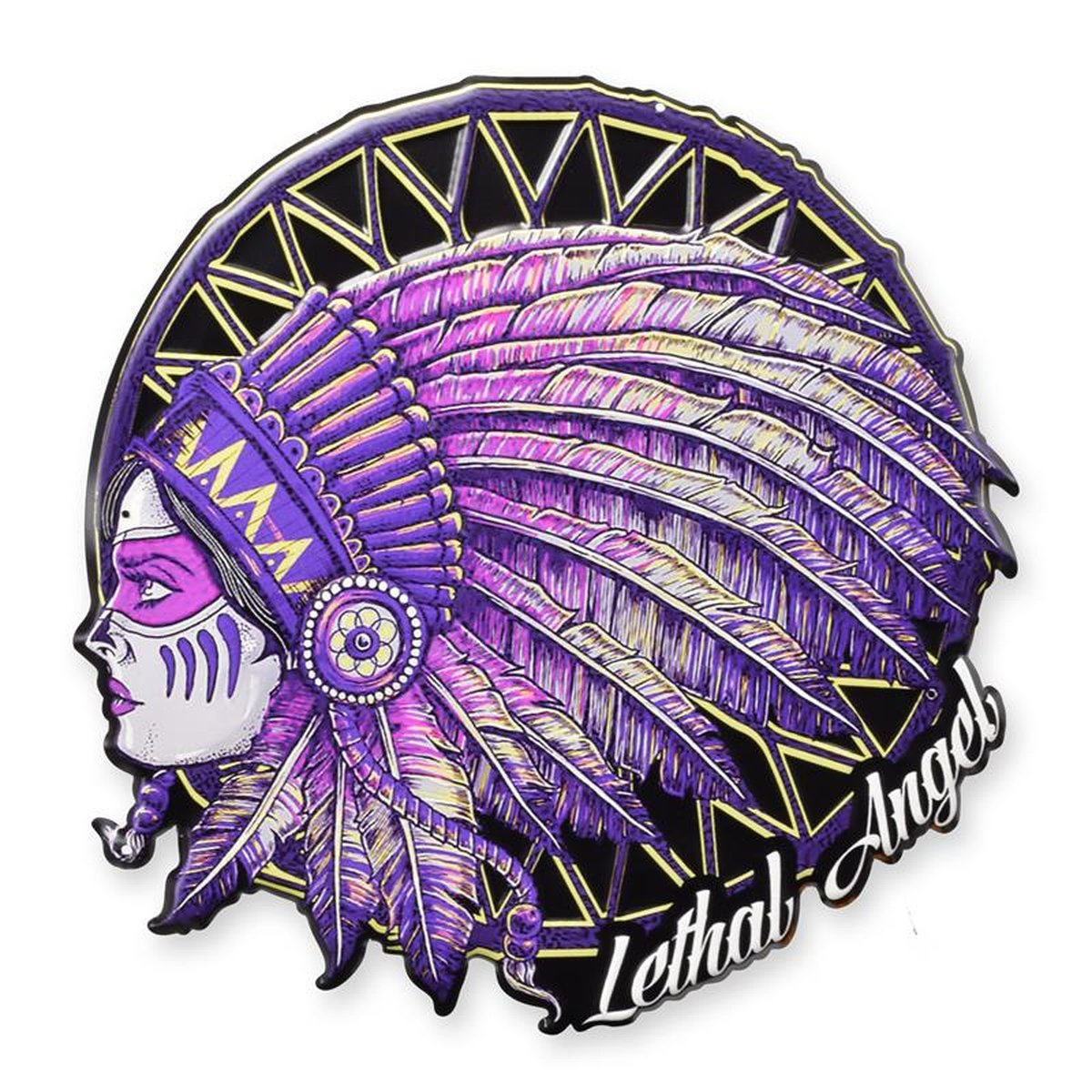 AN EMBOSSED TIN PLATE - LETHAL ANGEL