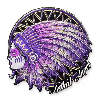 AN EMBOSSED TIN PLATE - LETHAL ANGEL