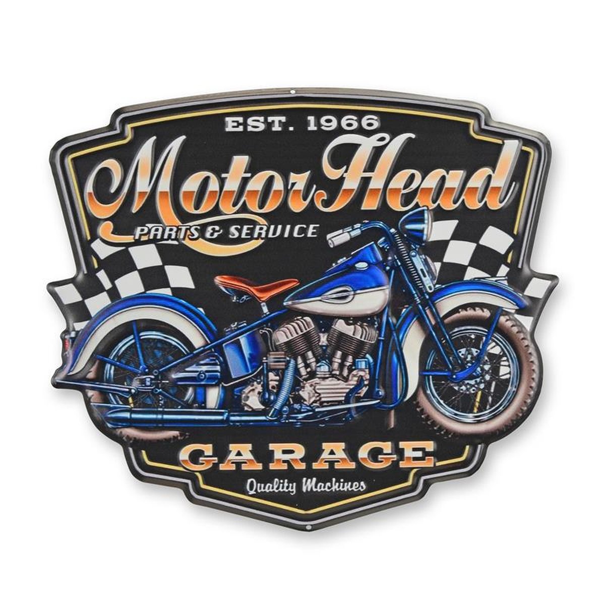 AN EMBOSSED TIN PLATE - MOTOR HEAD