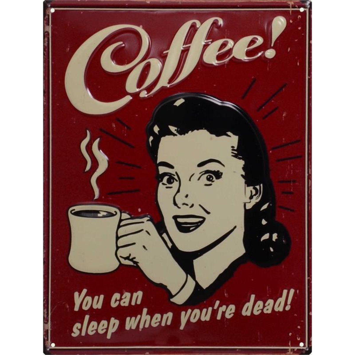 AN EMBOSSED TIN PLATE