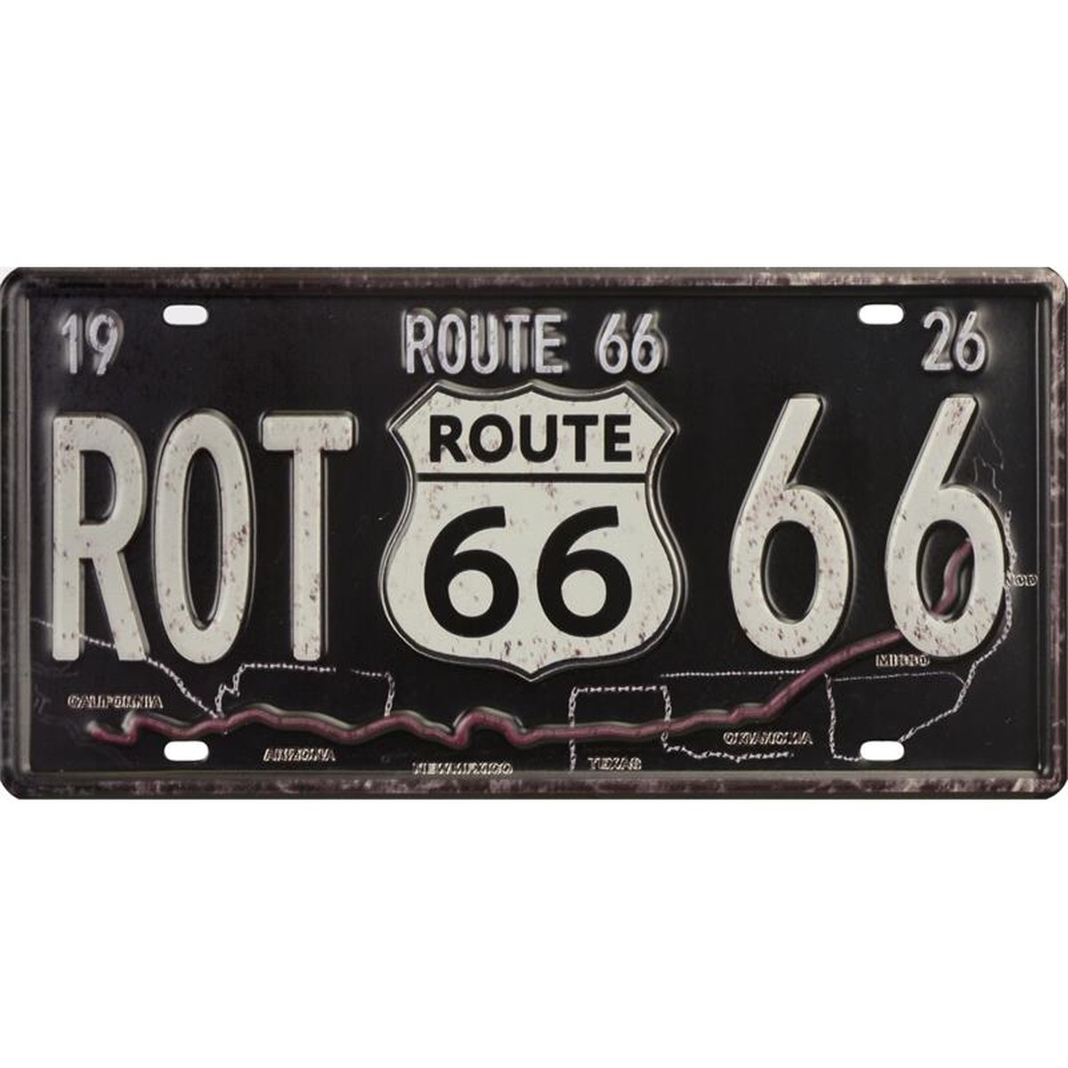AN EMBOSSED TIN PLATE - ROUTE 66