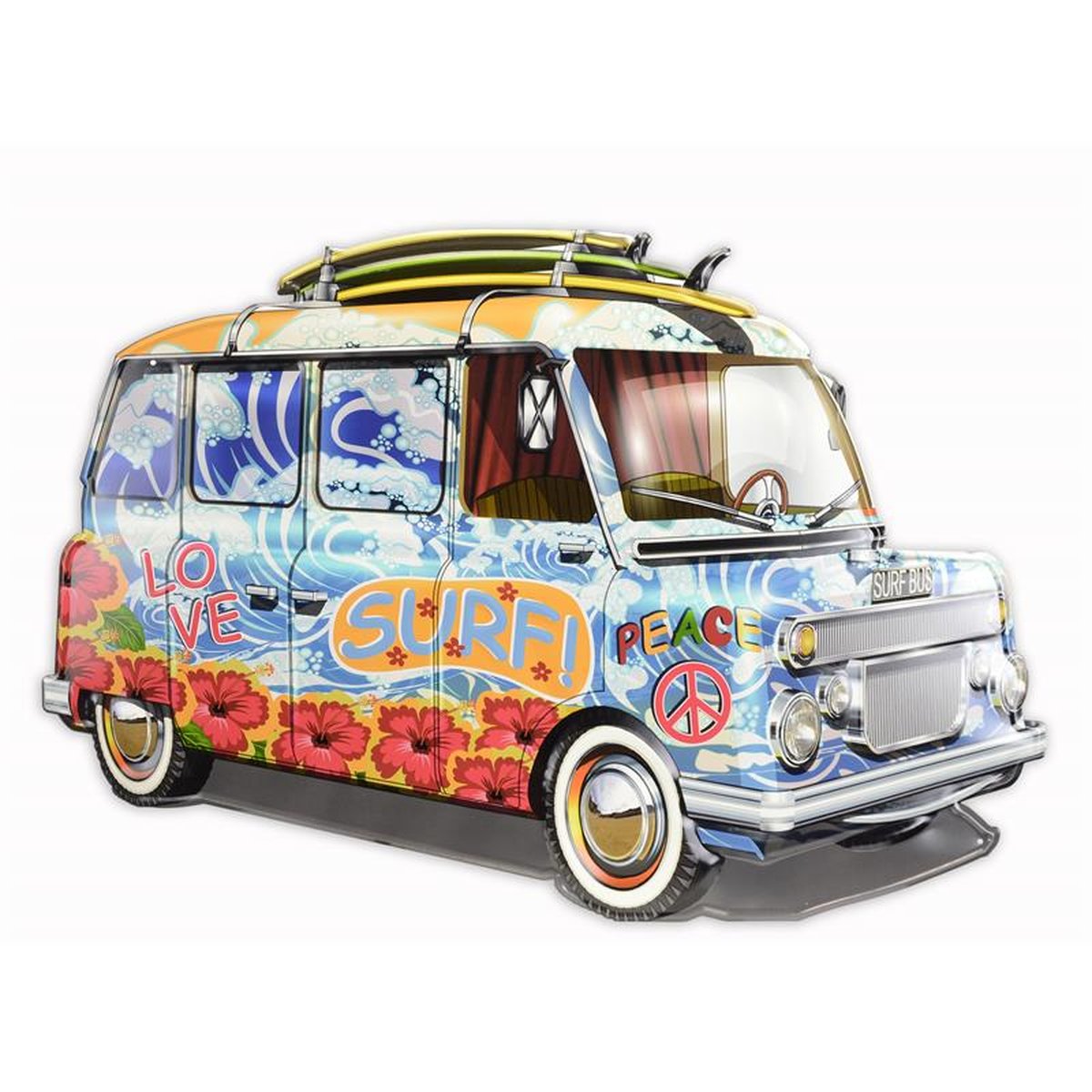 AN EMBOSSED TIN PLATE - SURF BUS