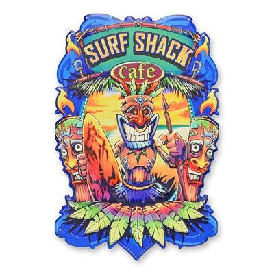 AN EMBOSSED TIN PLATE - SURF SHACK