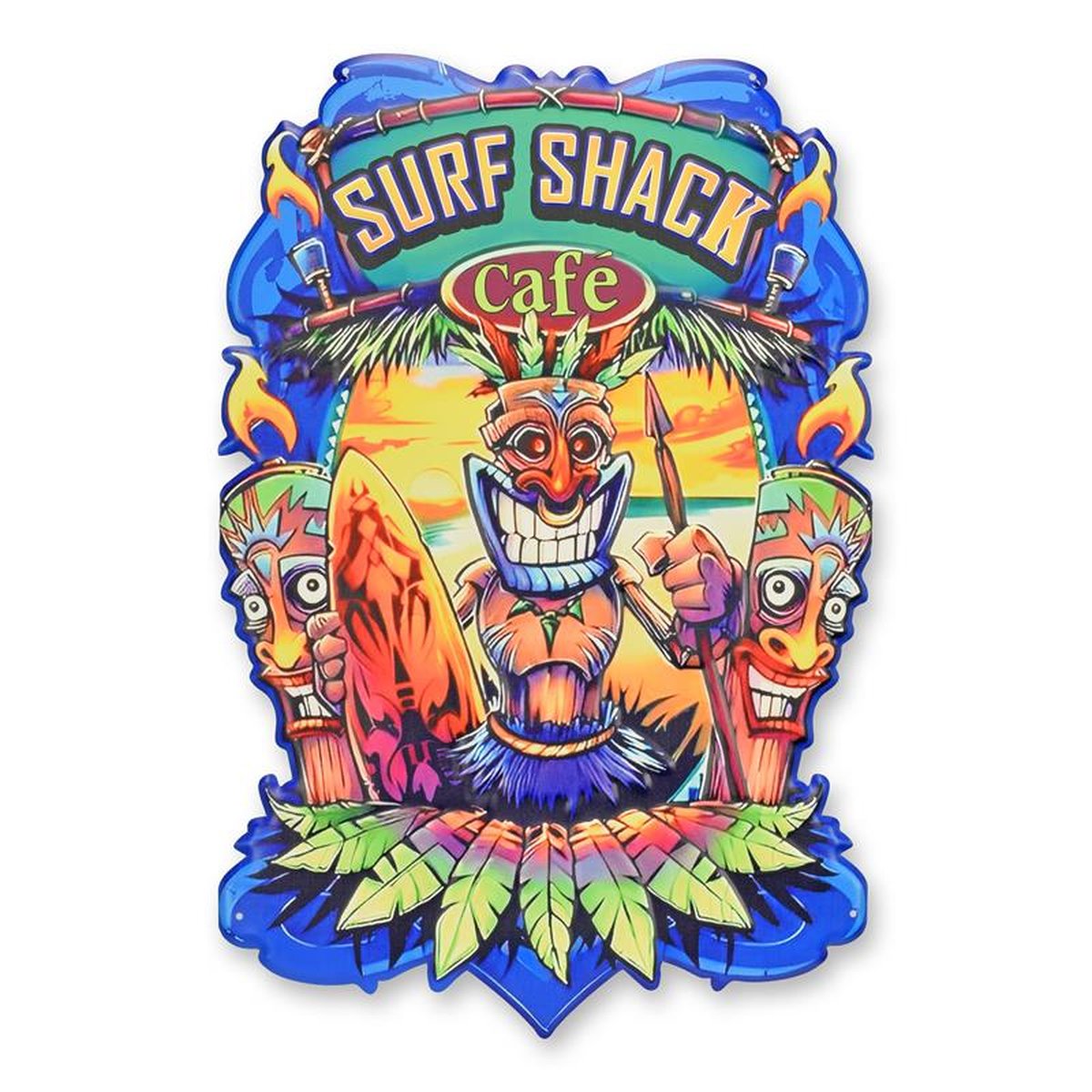 AN EMBOSSED TIN PLATE - SURF SHACK