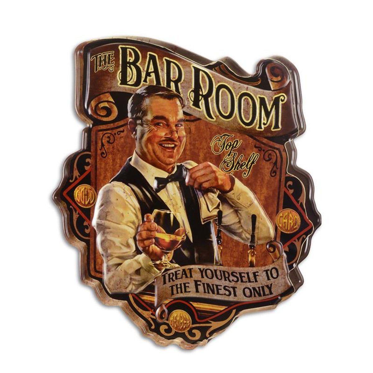 AN EMBOSSED TIN PLATE - THE BAR ROOM