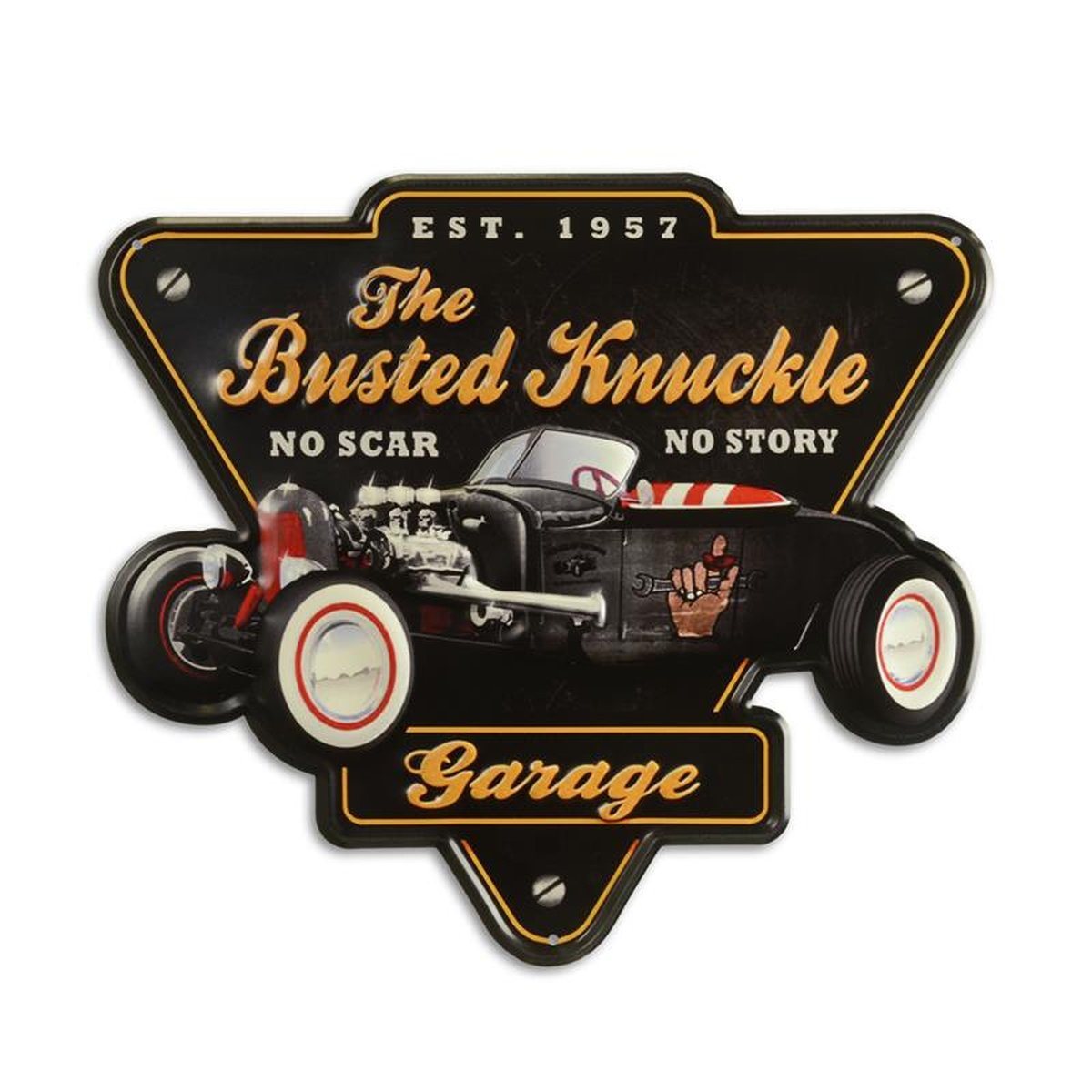AN EMBOSSED TIN PLATE - THE BUSTED KNUCKLE