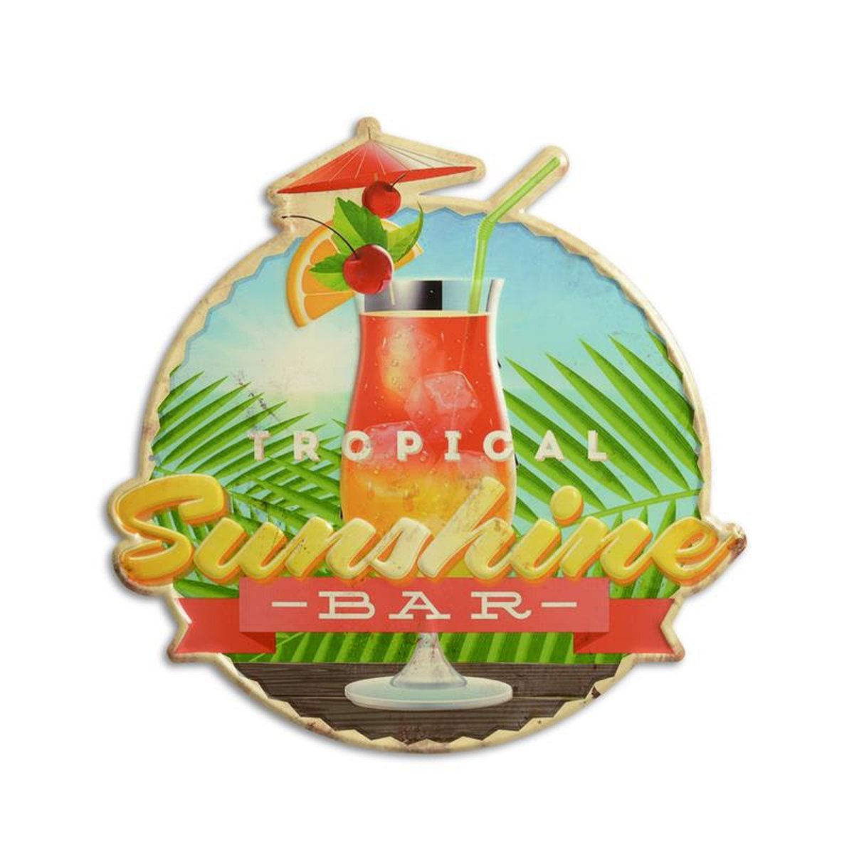 AN EMBOSSED TIN PLATE - TROPICAL SUNSHINE BAR