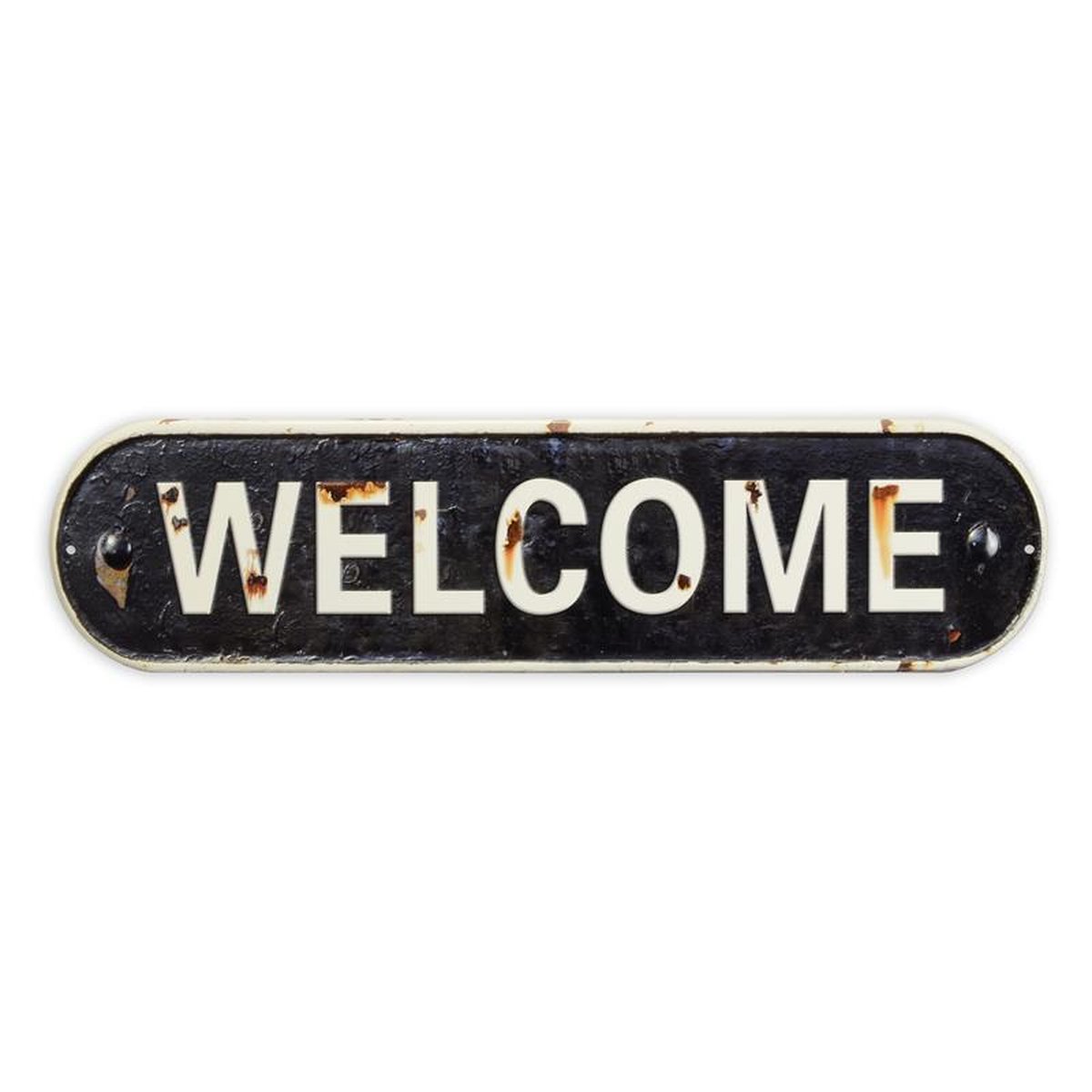 AN EMBOSSED TIN PLATE - WELCOME