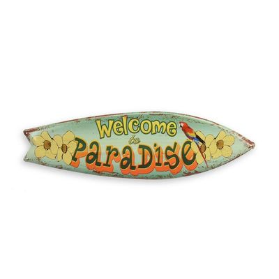 AN EMBOSSED TIN PLATE - WELCOME TO PARADISE