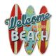 AN EMBOSSED TIN PLATE - WELCOME TO THE BEACH