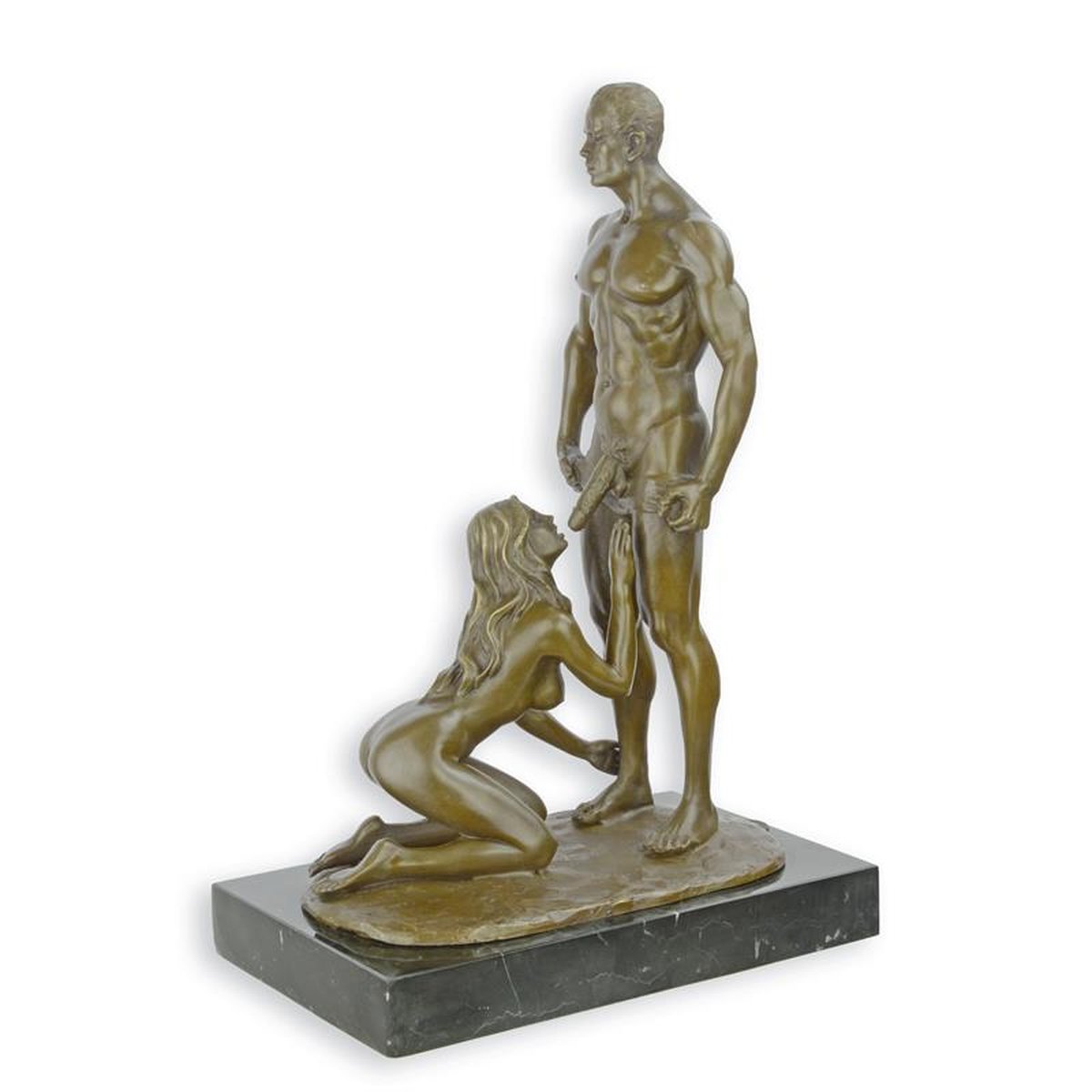 AN EROTIC BRONZE SCULPTURE OF A FEMALE GIVING ORAL SEX