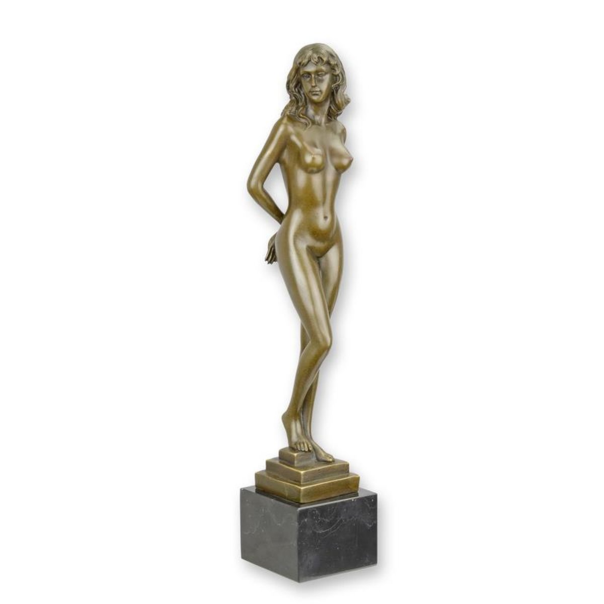 AN EROTIC BRONZE SCULPTURE OF A FEMALE NUDE