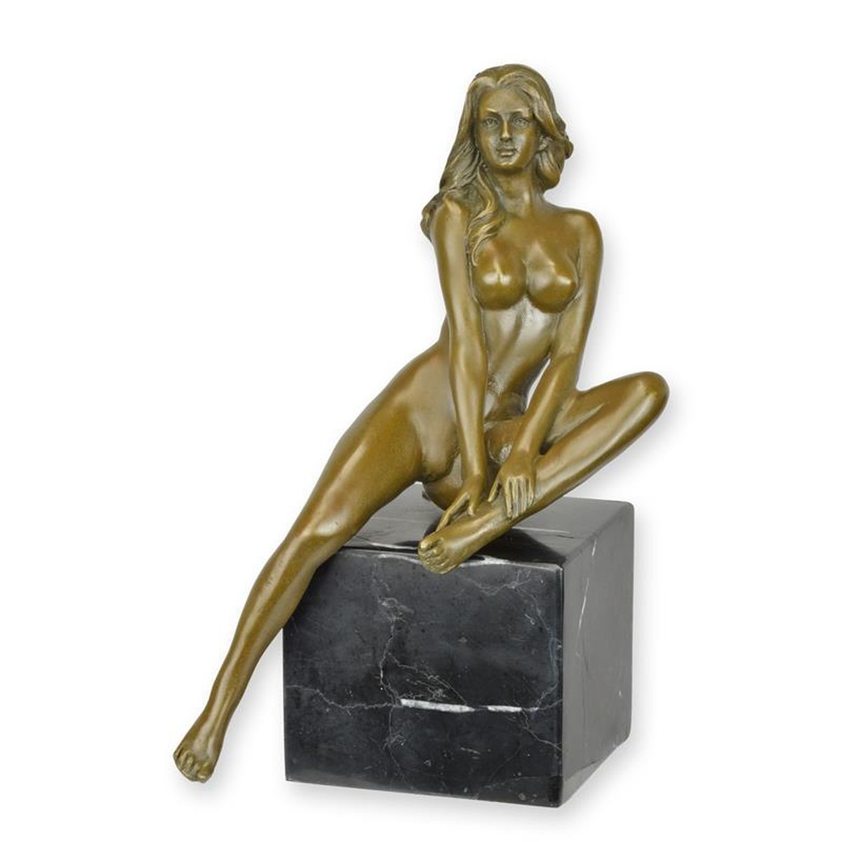 AN EROTIC BRONZE SCULPTURE OF A FEMALE NUDE