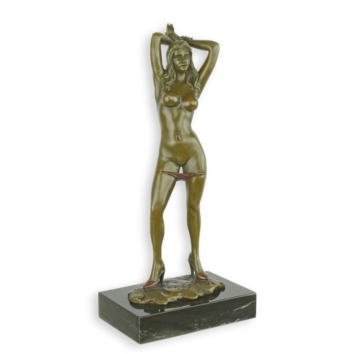 AN EROTIC BRONZE SCULPTURE OF A FEMALE NUDE
