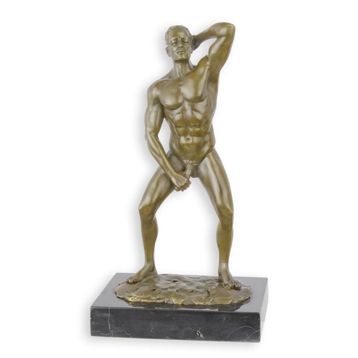 AN EROTIC BRONZE SCULPTURE OF A MALE NUDE