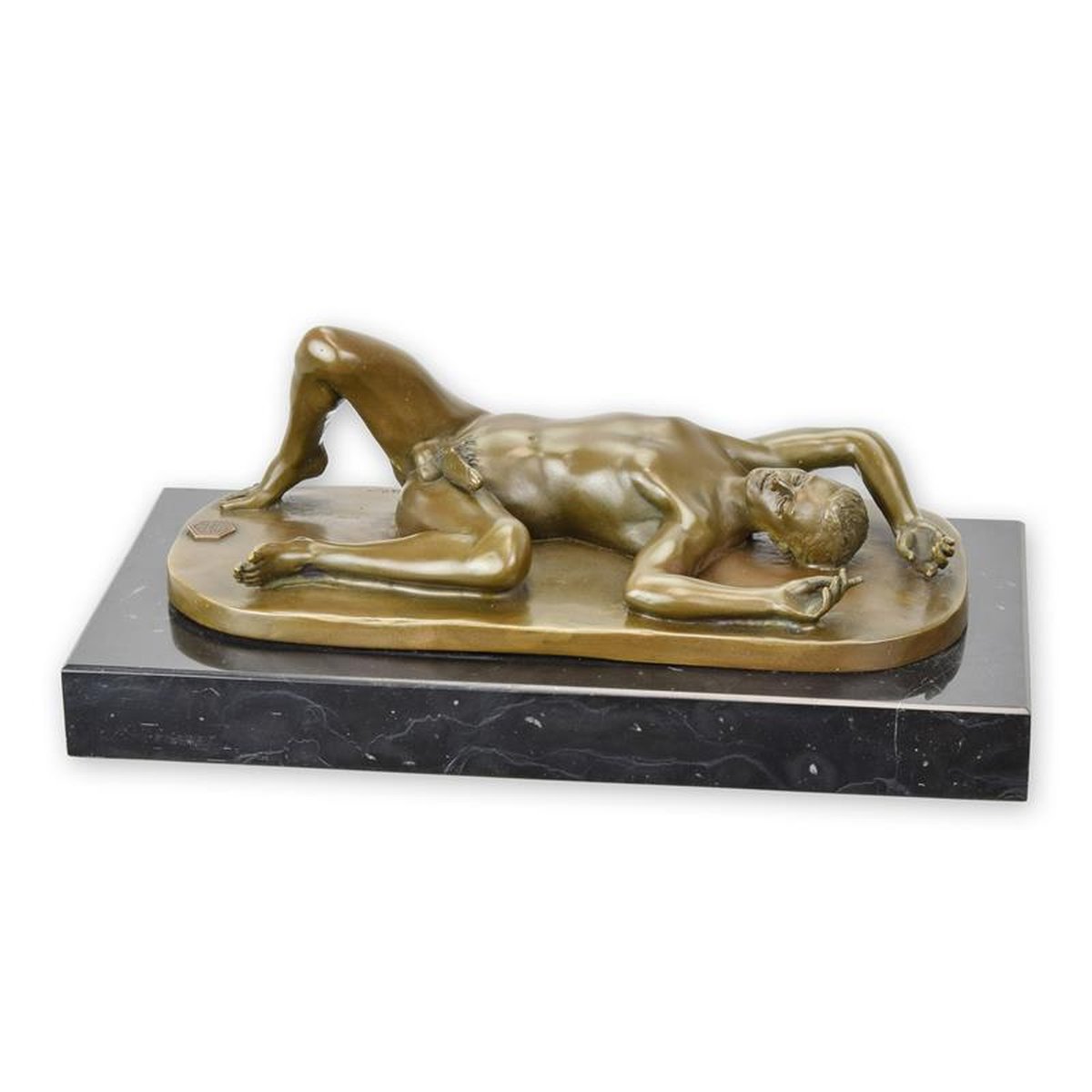 AN EROTIC BRONZE SCULPTURE OF A MALE NUDE