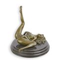 AN EROTIC BRONZE SCULPTURE OF A RECLINING FEMALE NUDE